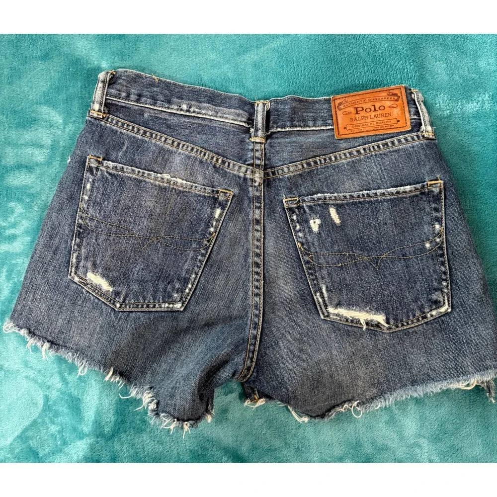 Polo‎ Ralph Lauren Distressed Denim Shorts Dark Wash Raw Hem Authentic Dungarees